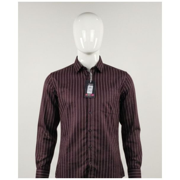Maroon & White Striped Cotton Shirt Full Sleeve India