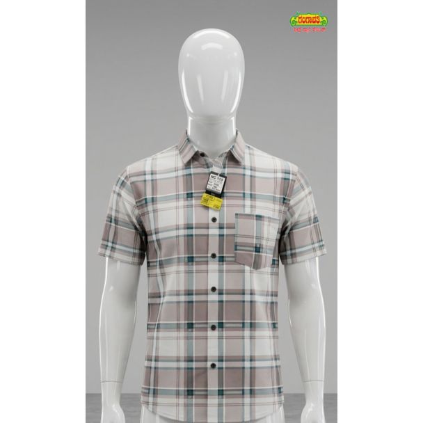 Men's Beige Checkered Casual Half Sleeve Shirt for men India