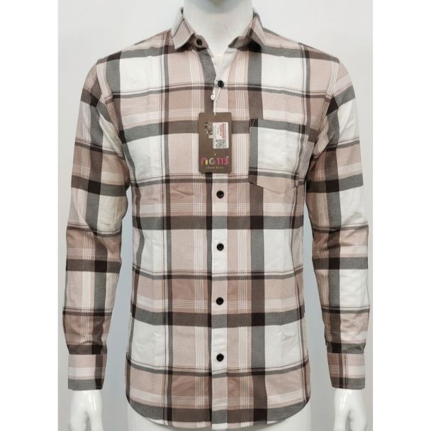 Mens Beige Checkered Slim Fit Casual Shirt for Men Online India