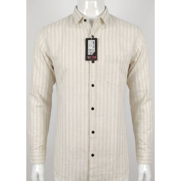 Men's Beige Printed Slim Fit Cotton Shirt for casual wear in India