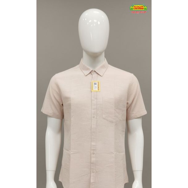 Mens Beige Pure Cotton Half Sleeve Casual Shirt with Spread Collar