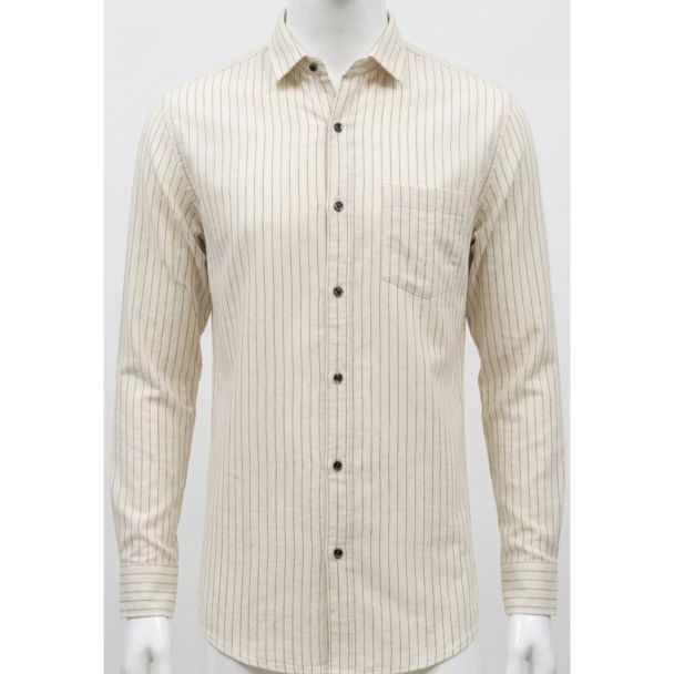 Mens Beige Striped Cotton Slim Fit Casual Shirt for men in India