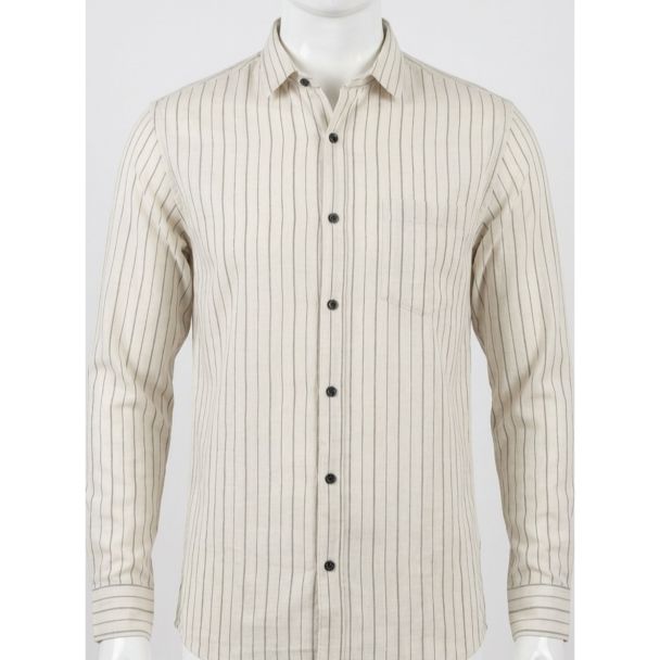 Mens Beige Striped Cotton Slim Fit Casual Shirt for Men India