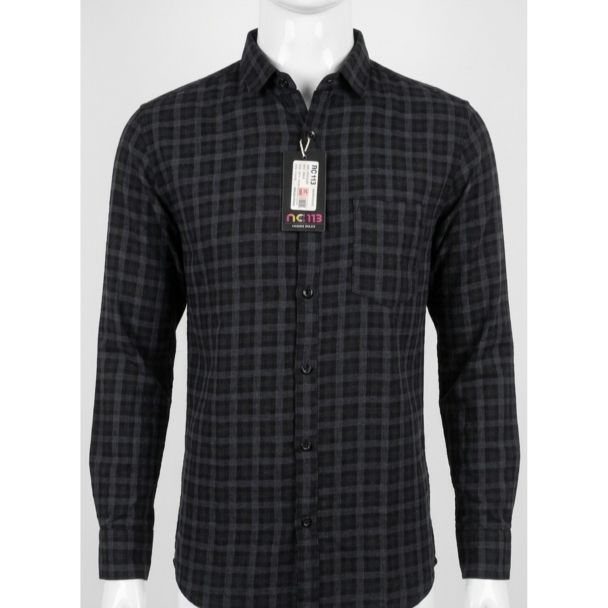 Mens Black Checkered Cotton Slim Fit Casual Shirt Online India