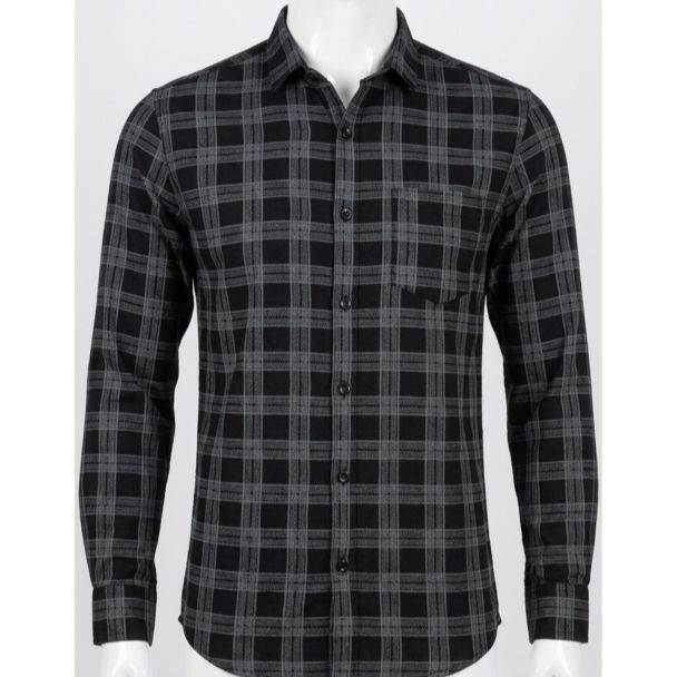 Mens Black Grey Checkered Slim Fit Full Sleeve Cotton Shirt India