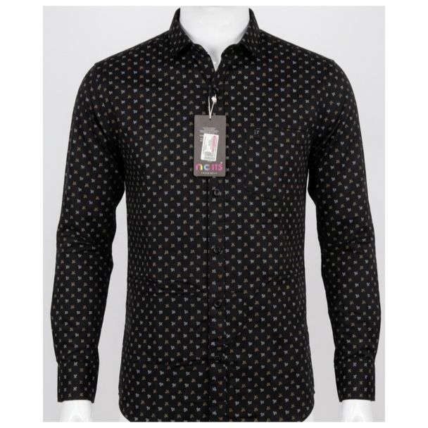 Mens Black Printed Slim Fit Cotton Casual Shirt for Men in India