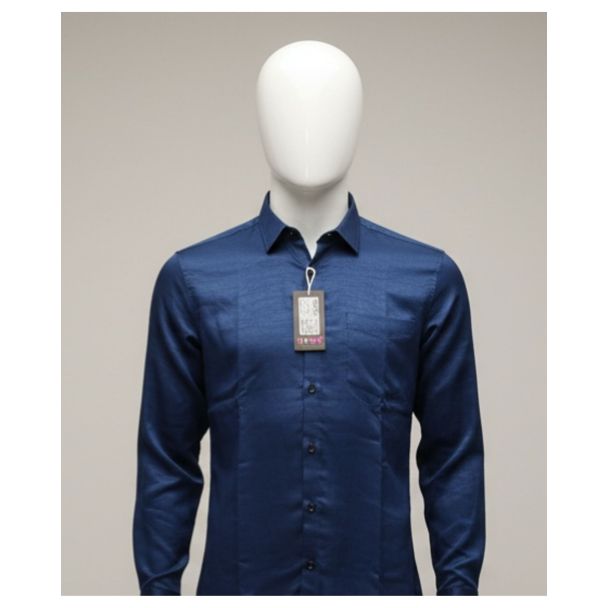 Men's Royal Blue Textured Full Sleeve Casual Shirt India