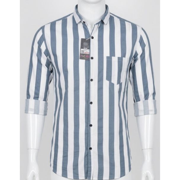 Mens Blue White Striped Cotton Slim Fit Casual Shirt for Men in India