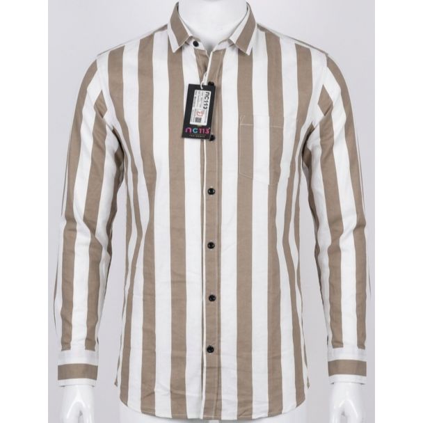 Men's Brown and White Striped Full Sleeve Casual Shirt for Men India