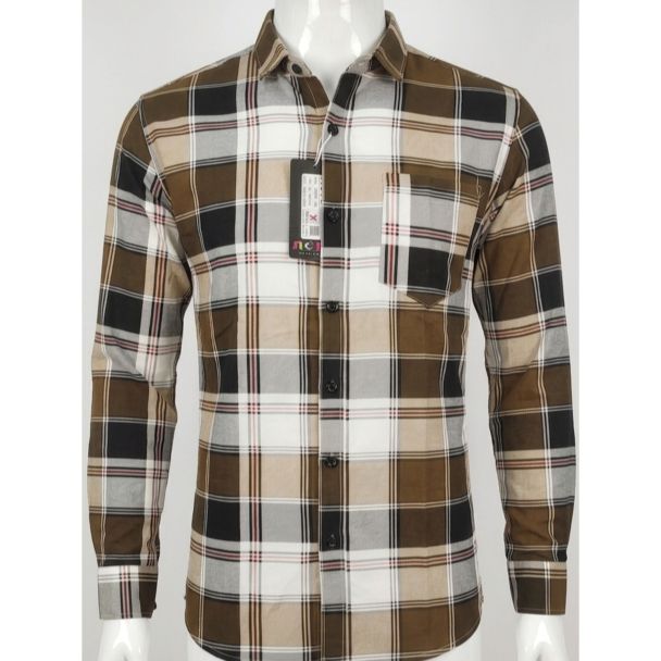Mens Brown Black White Plaid Slim Fit Casual Shirt for Men India