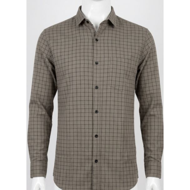 Mens Brown Checkered Cotton Slim Fit Casual Shirt for Men India