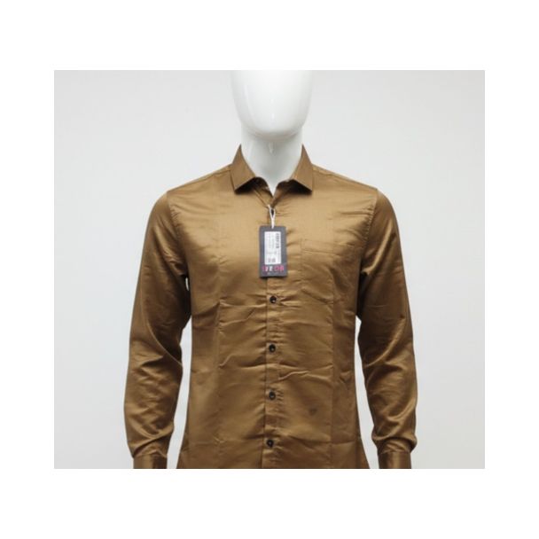 Men's brown full sleeve formal shirt with spread collar and chest pocket