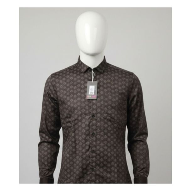 Men's brown geometric print cotton shirt full sleeve India