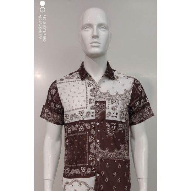 Men's Brown and White Paisley Print Short Sleeve Casual Shirt India