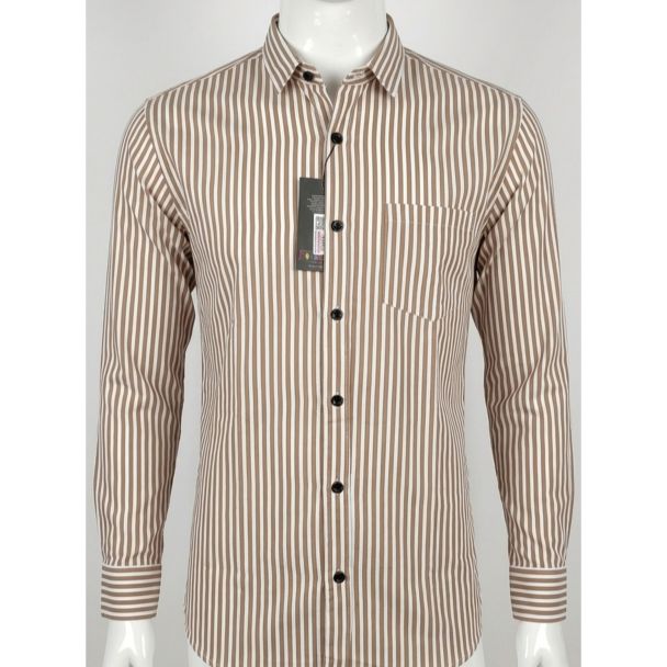 Men's Brown White Striped Full Sleeve Casual Shirt Available in India