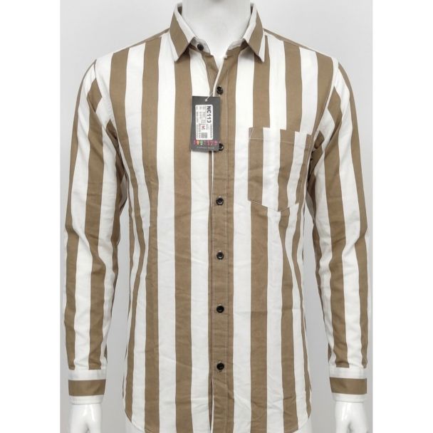 Mens Brown White Striped Slim Fit Cotton Casual Shirt India