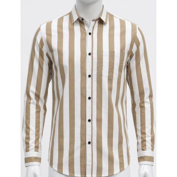 Mens Brown and White Striped Slim Fit Casual Shirt for men in India