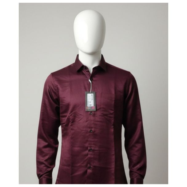 Men's burgundy silk finish full sleeve casual shirt India