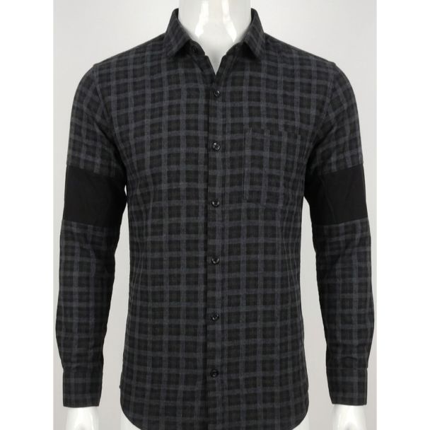 Mens Charcoal Grey Checkered Slim Fit Cotton Casual Shirt India