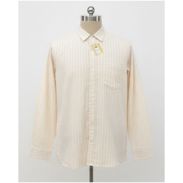 Men's cream striped cotton formal shirt with full sleeves