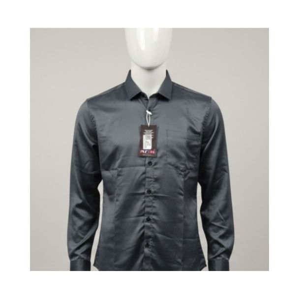 Men's dark grey satin shirt with full sleeves and classic collar