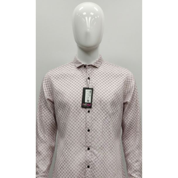 Light pink and white geometric patterned men's full sleeve shirt on a mannequin