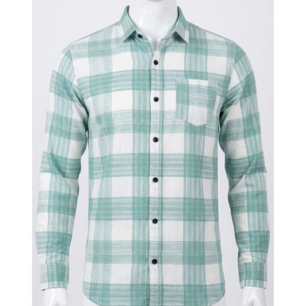 Mens Green and White Checkered Cotton Slim Fit Casual Shirt India