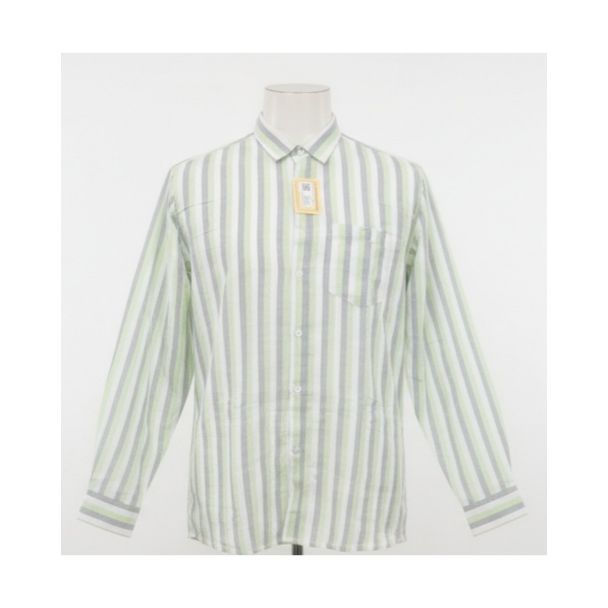 Men's green striped cotton shirt with full sleeves and a classic fit - Gangavathi Exports