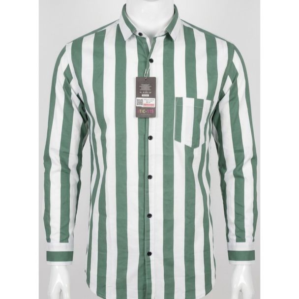 Mens Green and White Printed Slim Fit Casual Shirt India