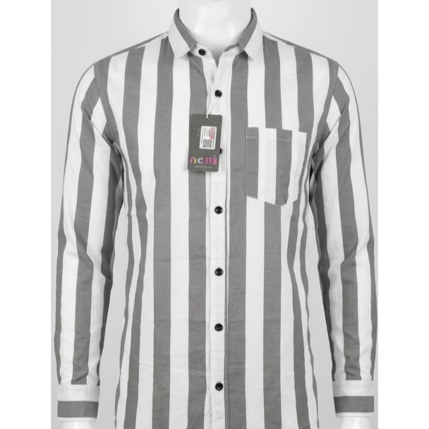 Men's Grey and White Striped Casual Full Sleeve Shirt for Men in India