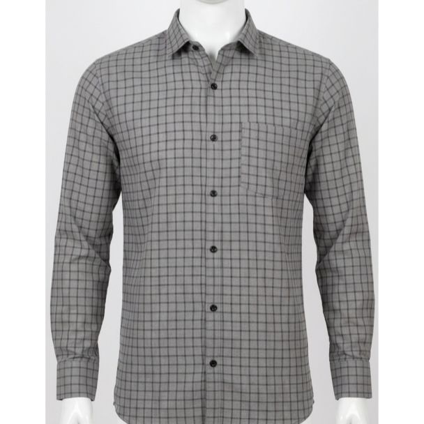 Mens Grey Checkered Slim Fit Cotton Casual Shirt for men in India