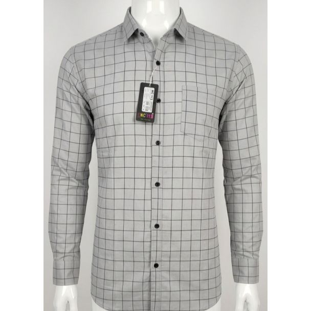 Mens Grey Checkered Cotton Slim Fit Casual Shirt for men in India