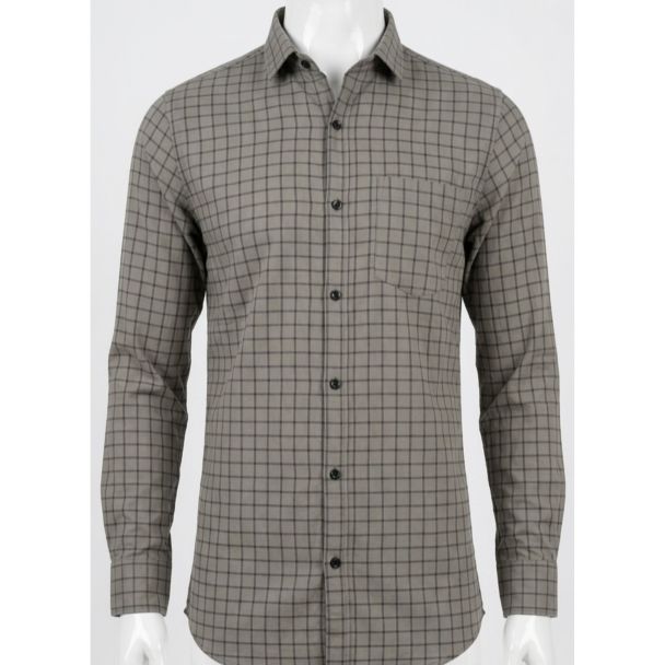 Mens Grey Checkered Cotton Slim Fit Casual Shirt for men in India