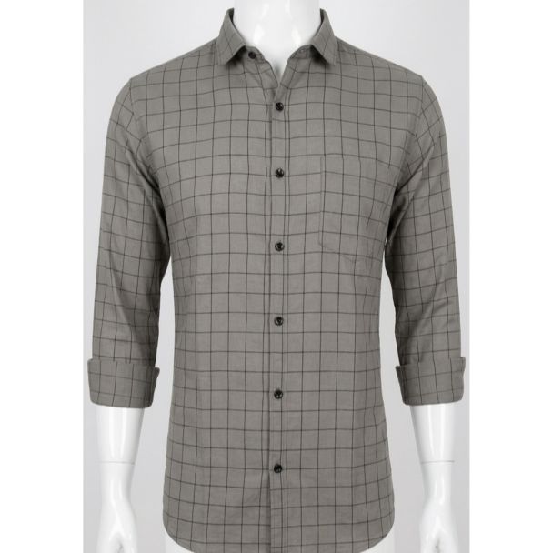 Mens Grey Checkered Slim Fit Cotton Casual Shirt for men in India