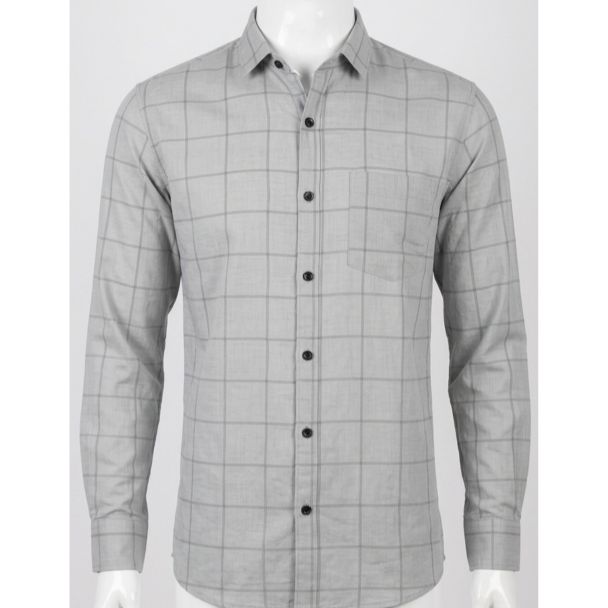 Mens Grey Checkered Slim Fit Cotton Casual Shirt for Men in India