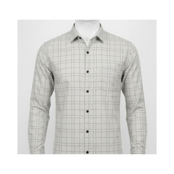 Mens Grey Checkered Slim Fit Cotton Casual Shirt for men in India