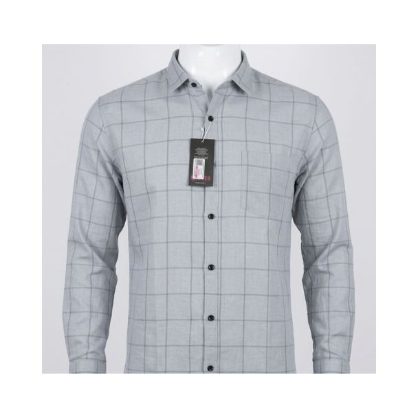 Mens Grey Checkered Slim Fit Cotton Casual Shirt for men in India