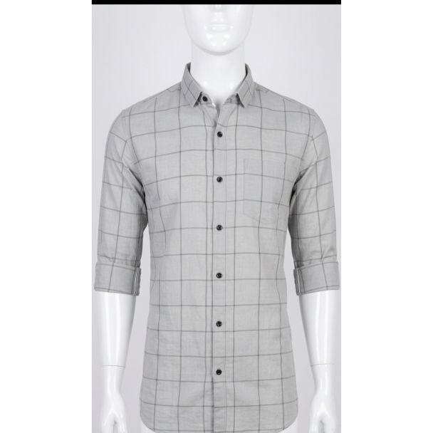 Men's Grey Checkered Slim Fit Cotton Casual Shirt for men in India