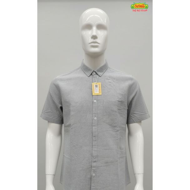 Men's grey cotton short sleeve casual shirt