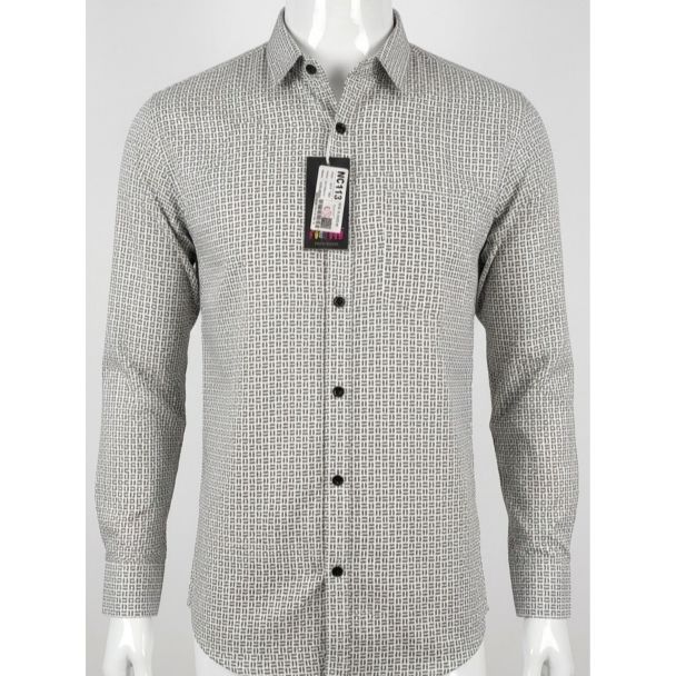 Mens Grey Geometric Print Casual Long Sleeve Shirt for Men in India