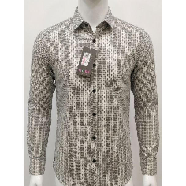 Mens Grey Geometric Print Cotton Slim Fit Casual Shirt India