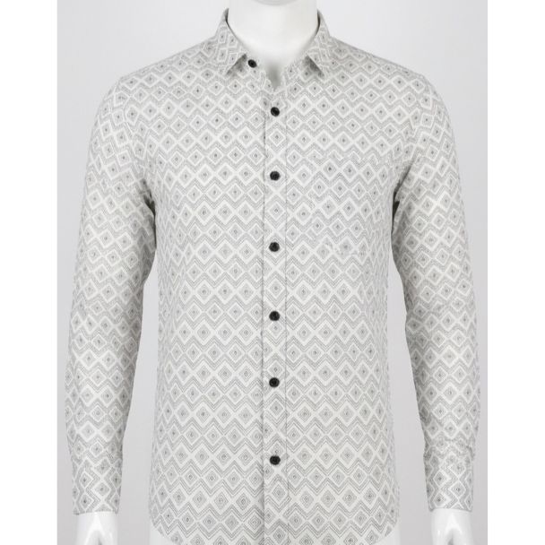 Mens Grey Geometric Print Long Sleeve Casual Shirt for Men India
