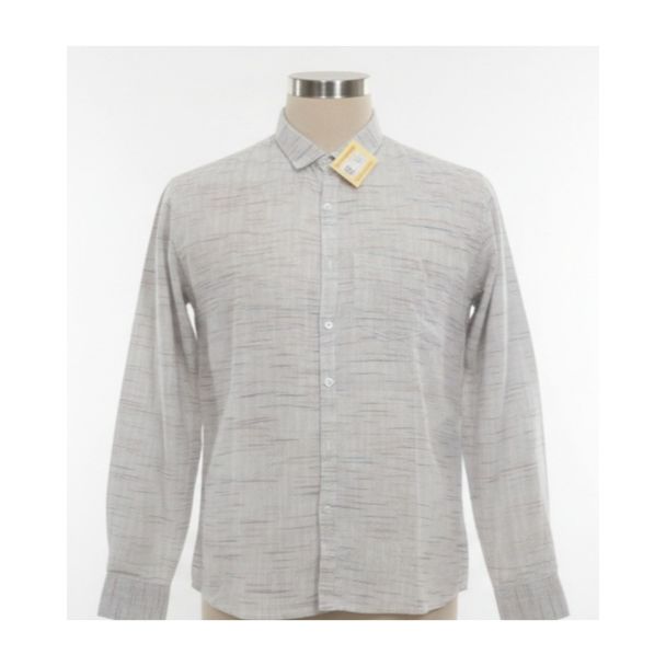 Men's grey melange cotton shirt with full sleeves and spread collar