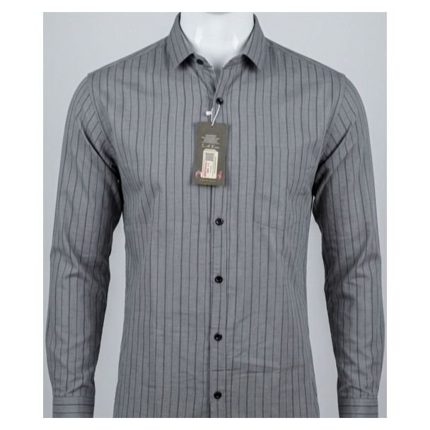 Mens Grey Striped Casual Full Sleeve Shirt for men in India