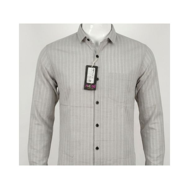 Mens Grey Striped Slim Fit Cotton Casual Shirt for Men India
