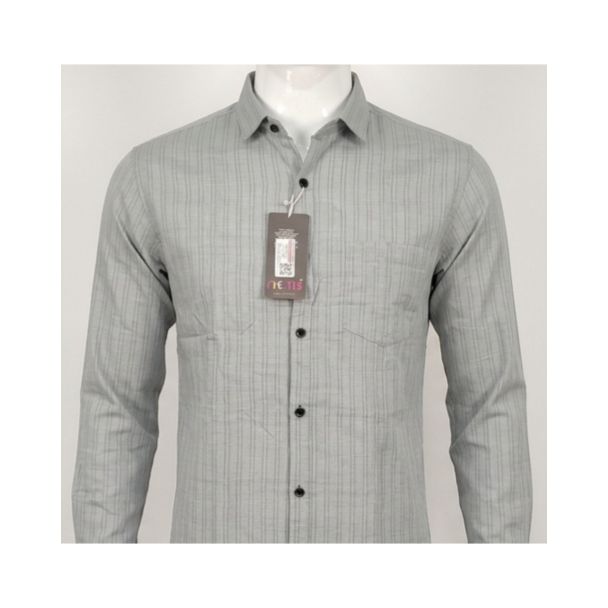 Men's Grey Striped Cotton Slim Fit Casual Shirt for stylish look in India