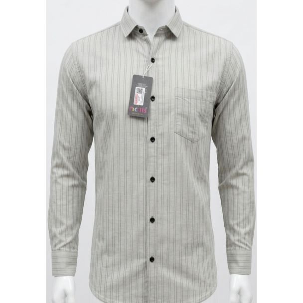 Men's Grey Striped Cotton Slim Fit Full Sleeve Casual Shirt India