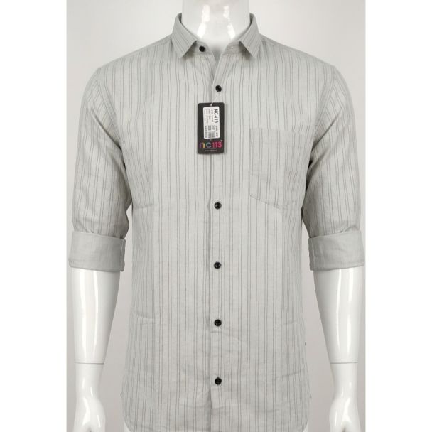 Men's Grey Striped Slim Fit Cotton Casual Shirt for Men in India