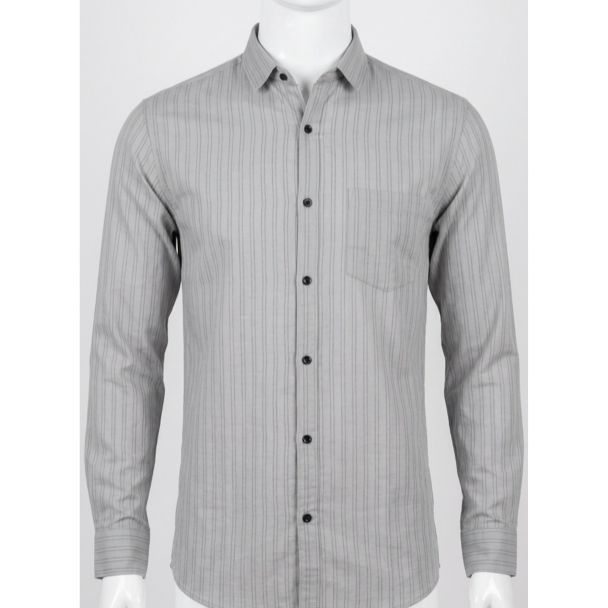 Men's Grey Striped Slim Fit Cotton Casual Shirt for Men Online India