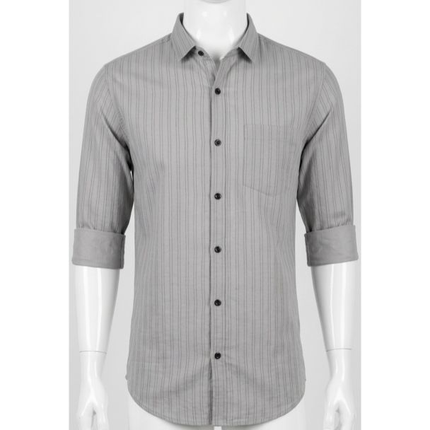 Men's Grey Striped Slim Fit Cotton Casual Shirt for men in India